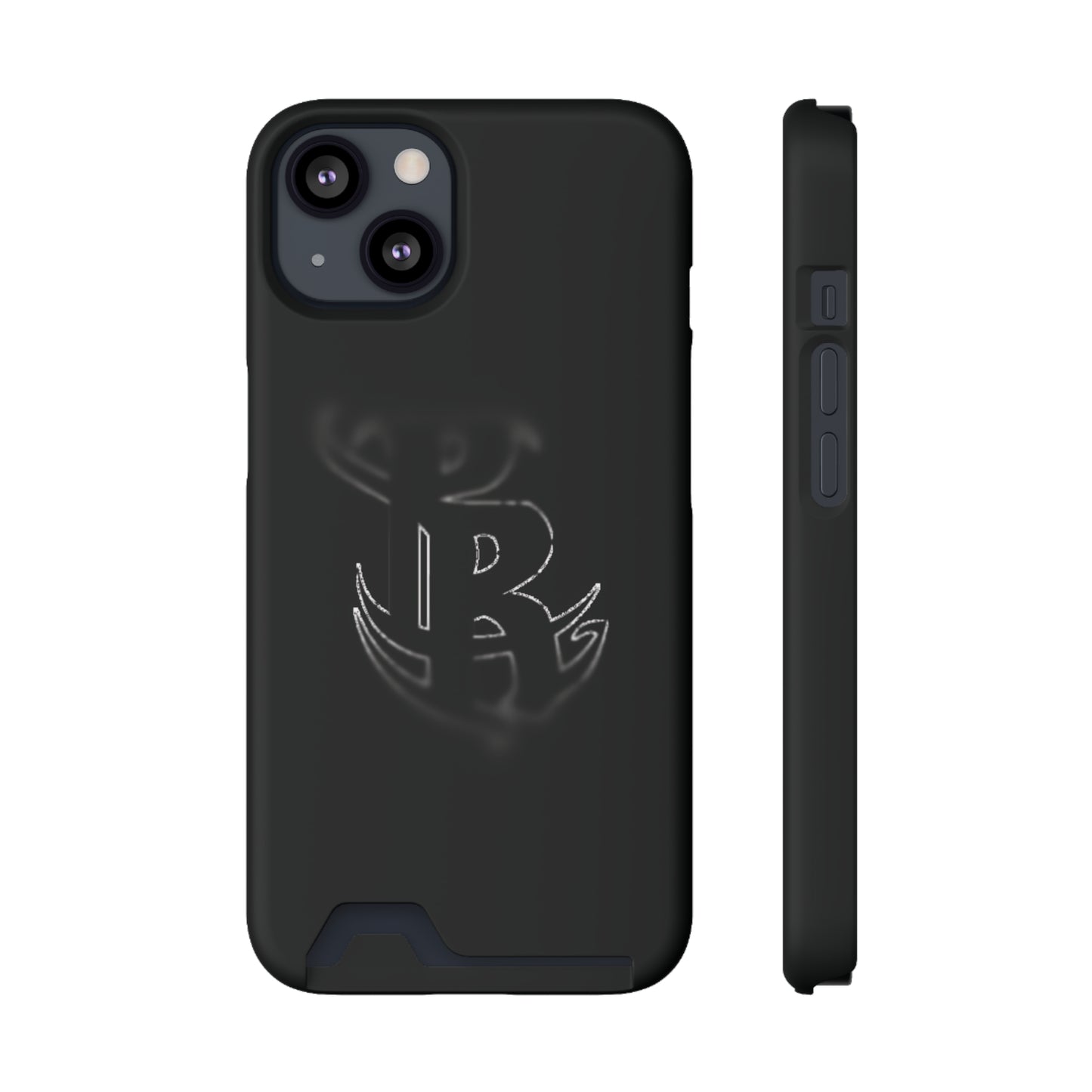 PR Fading Logo Sleek Black Phone Case with Card Holder