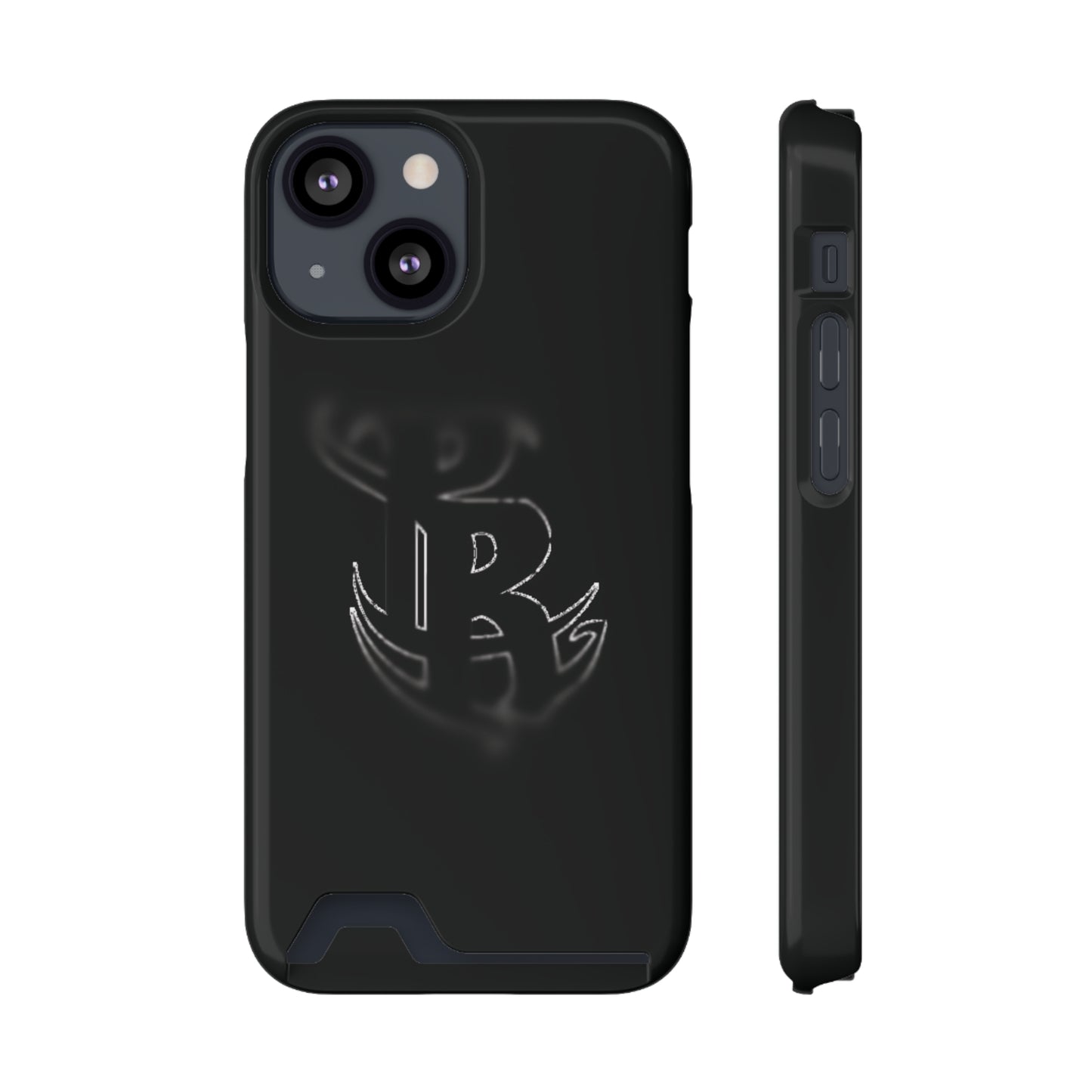 PR Fading Logo Sleek Black Phone Case with Card Holder