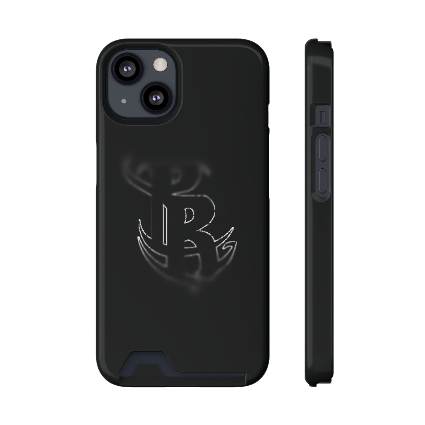 PR Fading Logo Sleek Black Phone Case with Card Holder