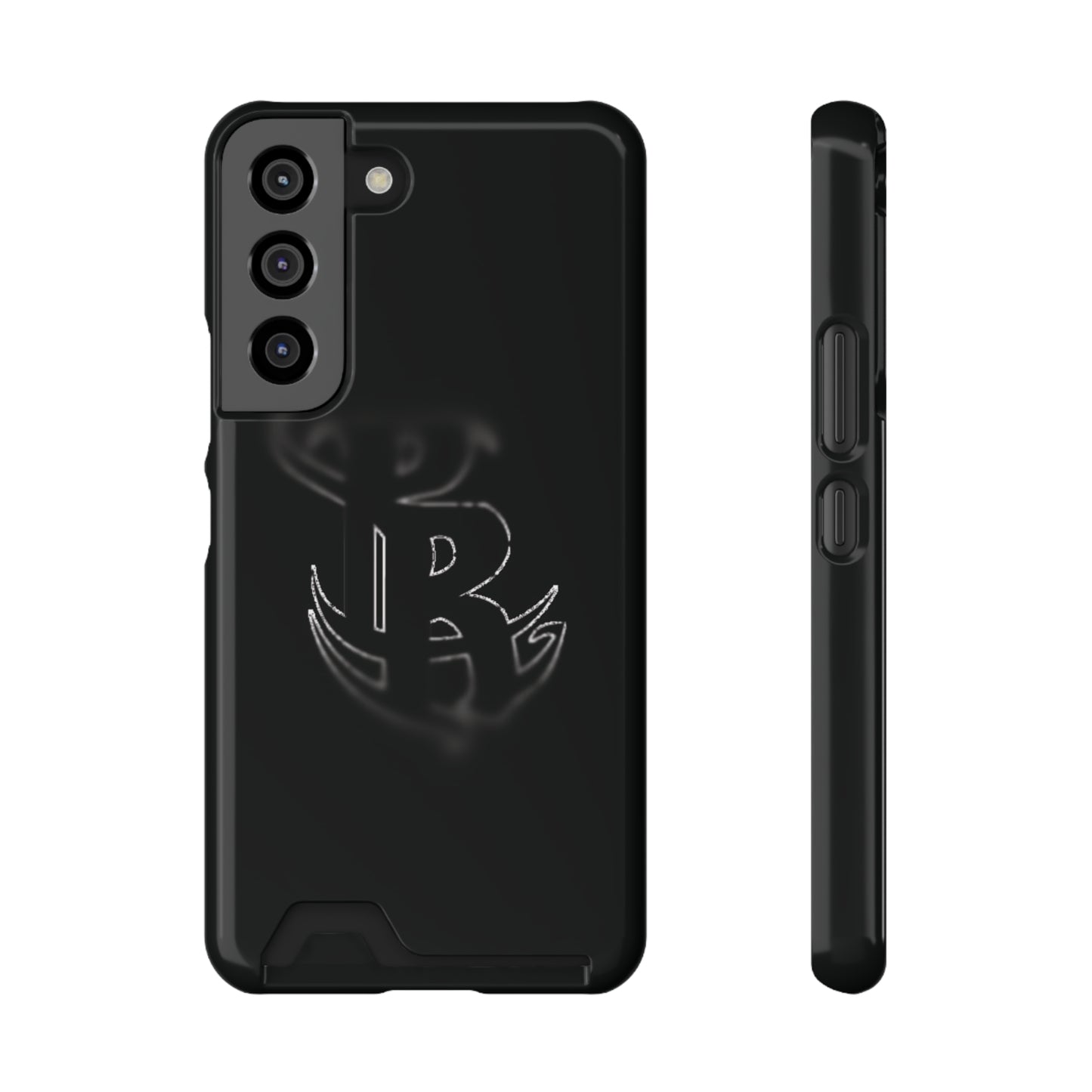 PR Fading Logo Sleek Black Phone Case with Card Holder