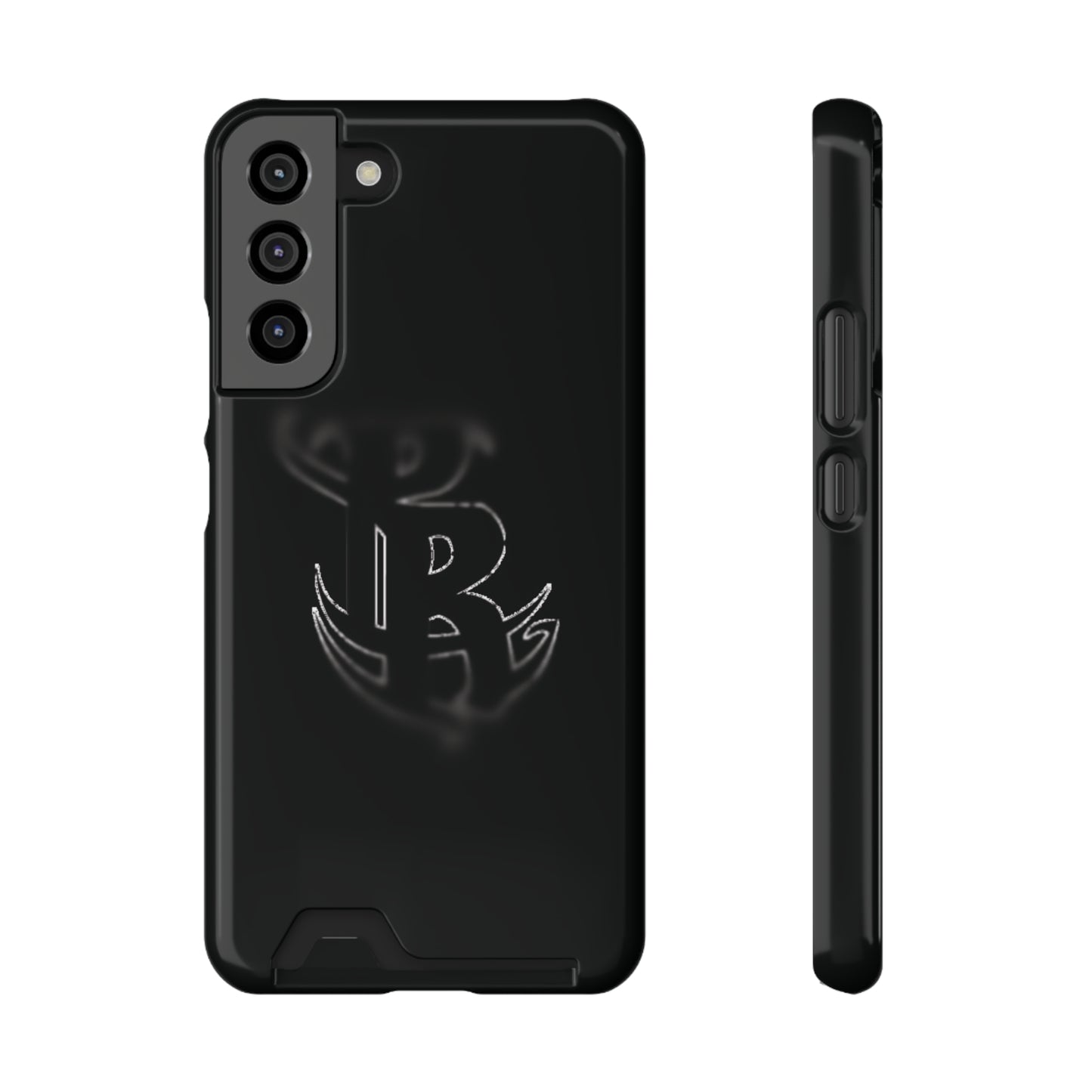 PR Fading Logo Sleek Black Phone Case with Card Holder