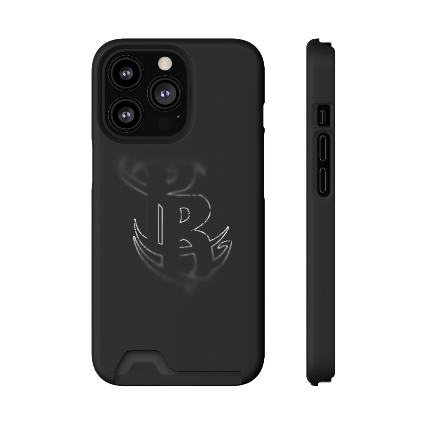 PR Fading Logo Sleek Black Phone Case with Card Holder