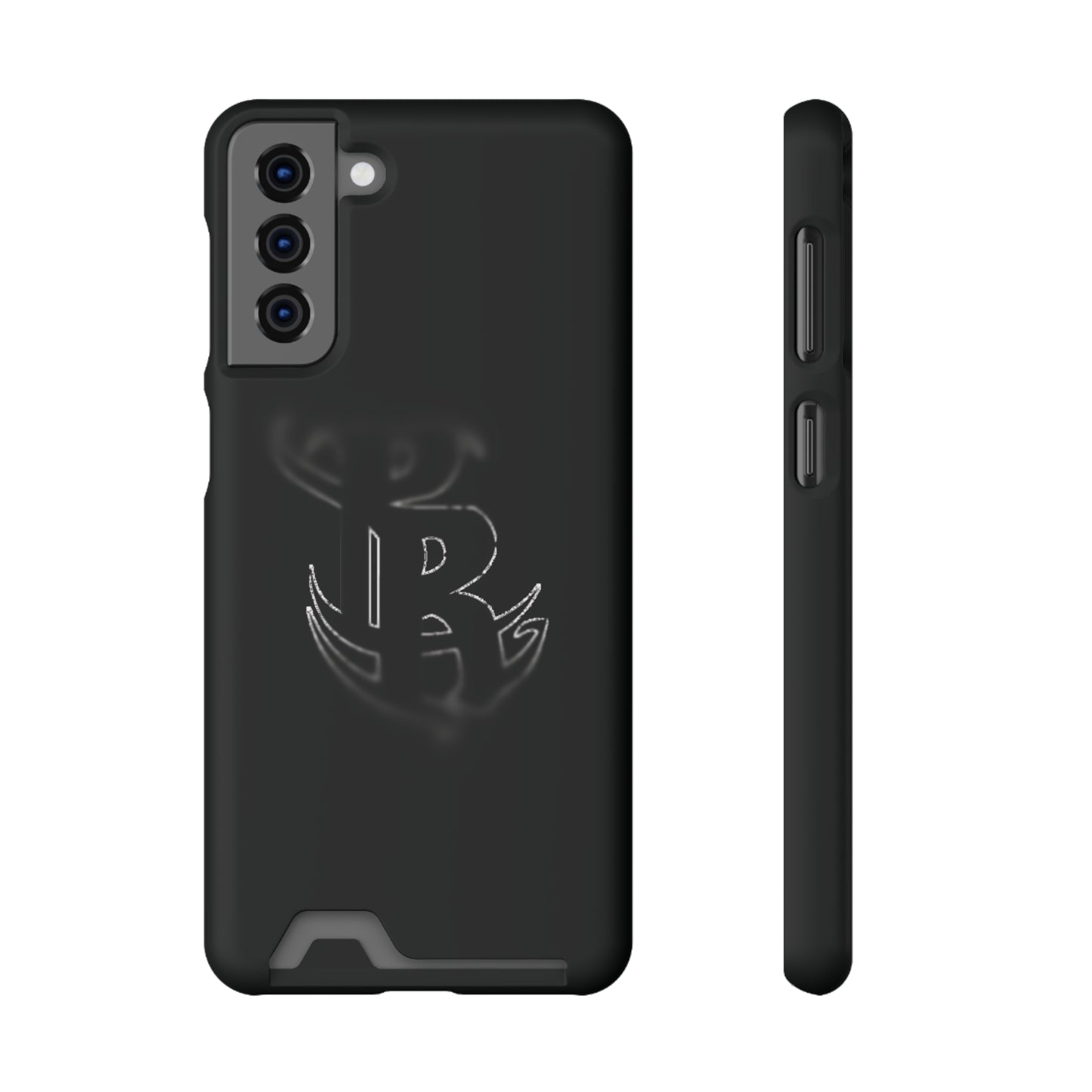 PR Fading Logo Sleek Black Phone Case with Card Holder