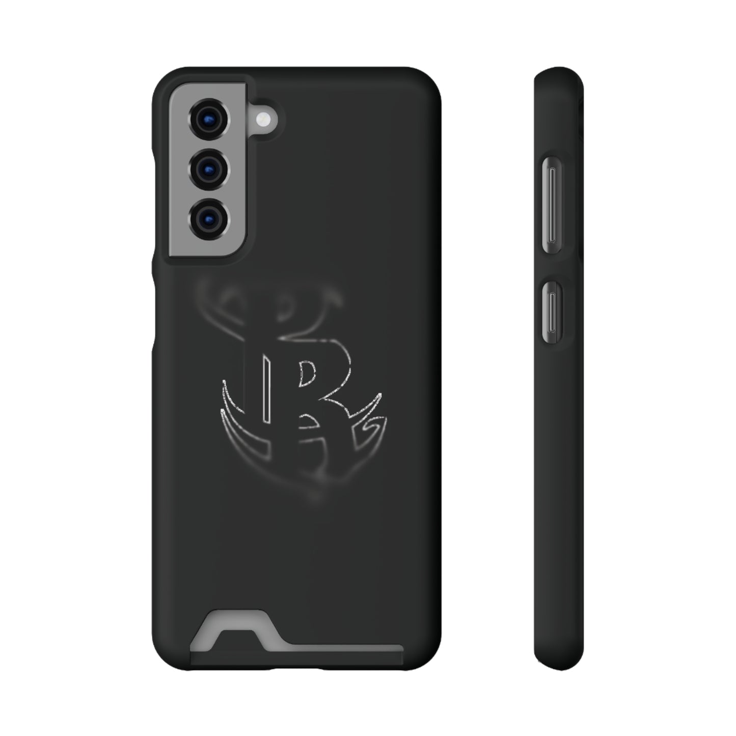 PR Fading Logo Sleek Black Phone Case with Card Holder