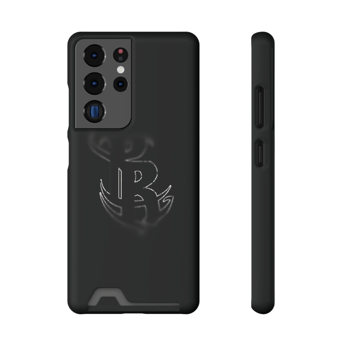 PR Fading Logo Sleek Black Phone Case with Card Holder