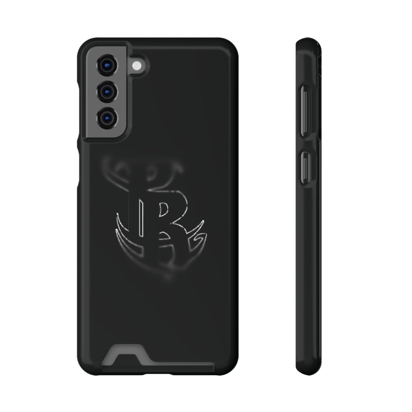 PR Fading Logo Sleek Black Phone Case with Card Holder