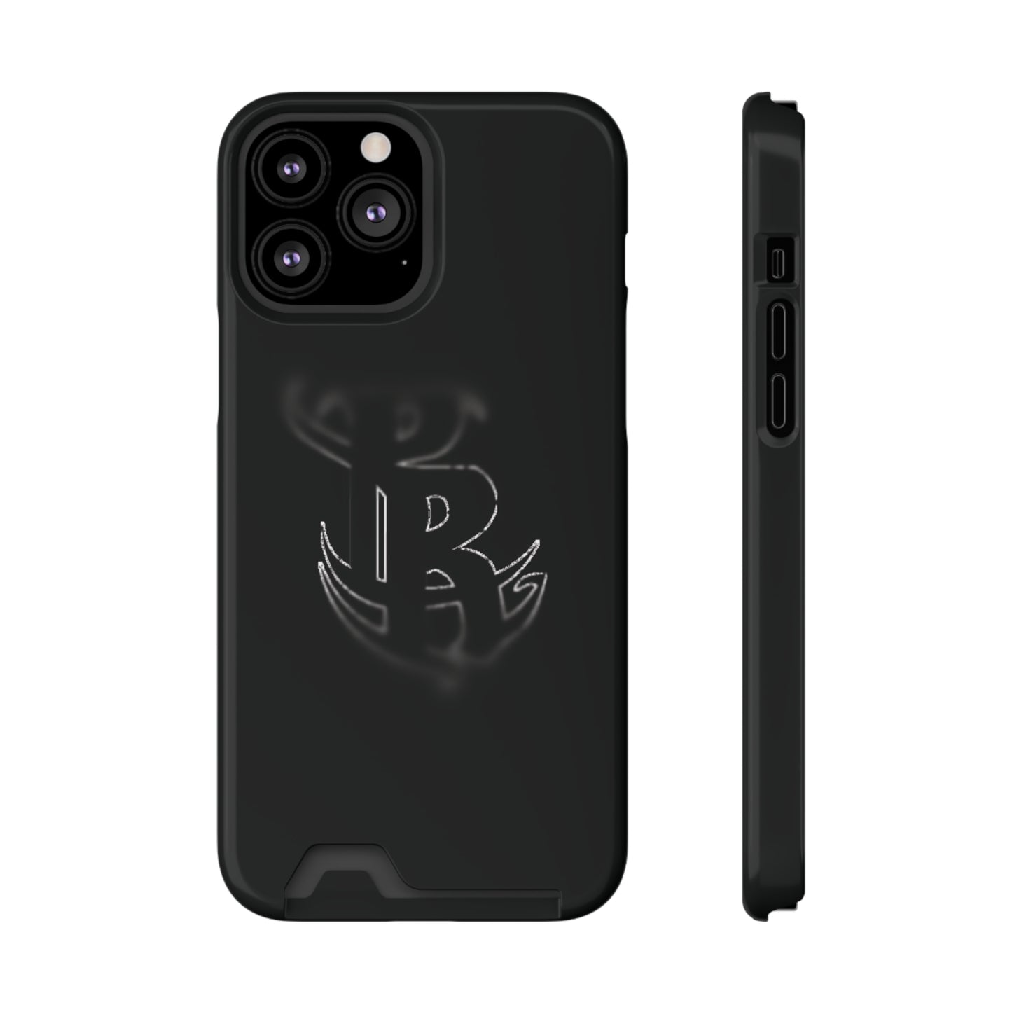 PR Fading Logo Sleek Black Phone Case with Card Holder