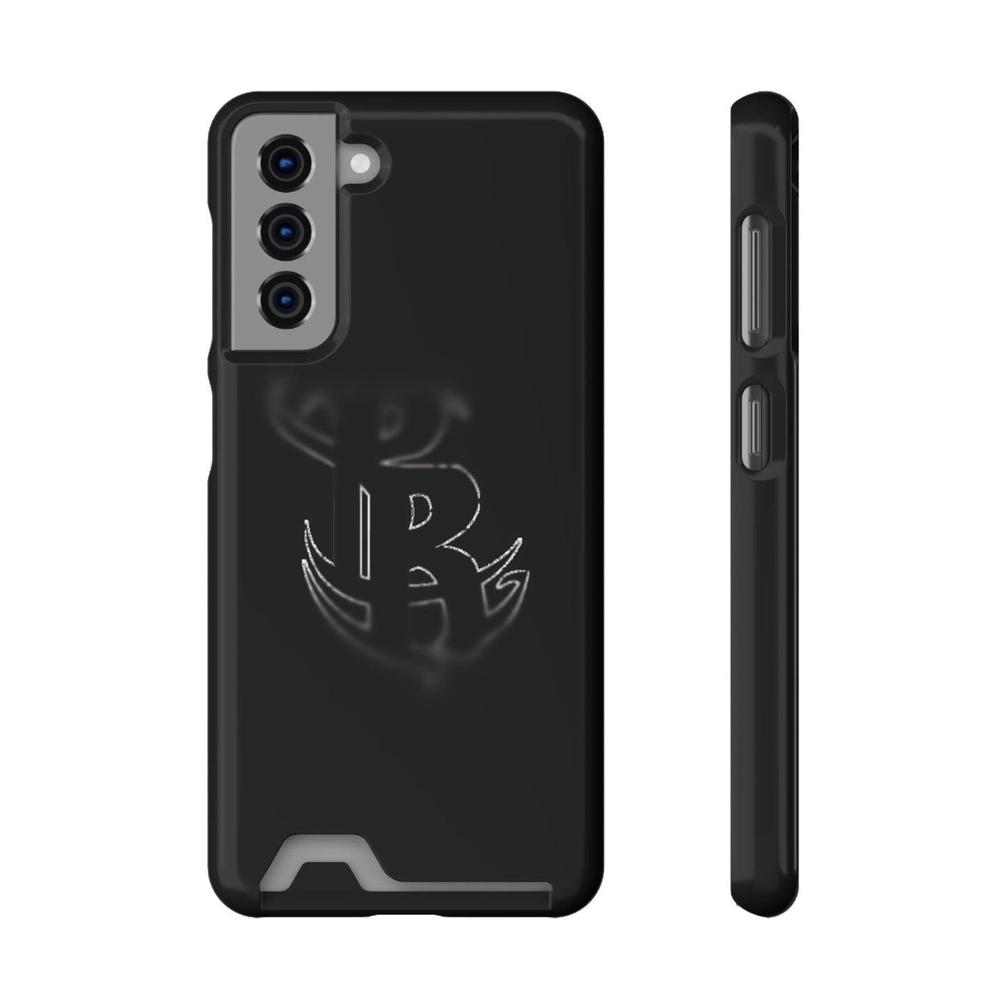 PR Fading Logo Sleek Black Phone Case with Card Holder