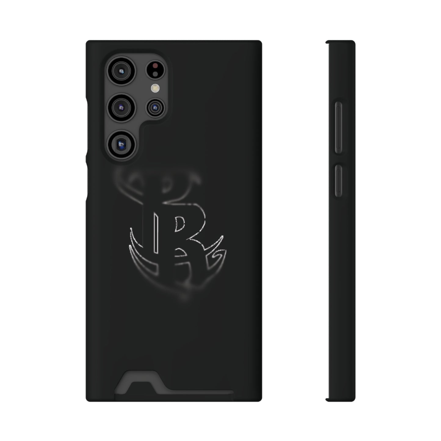 PR Fading Logo Sleek Black Phone Case with Card Holder