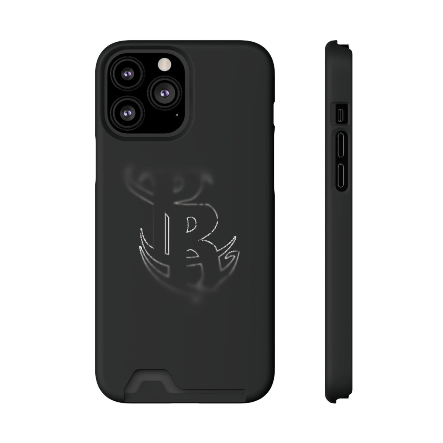 PR Fading Logo Sleek Black Phone Case with Card Holder