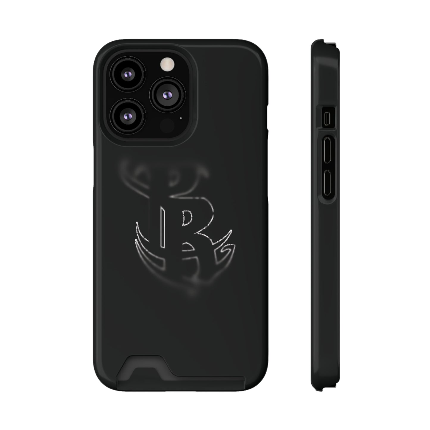 PR Fading Logo Sleek Black Phone Case with Card Holder