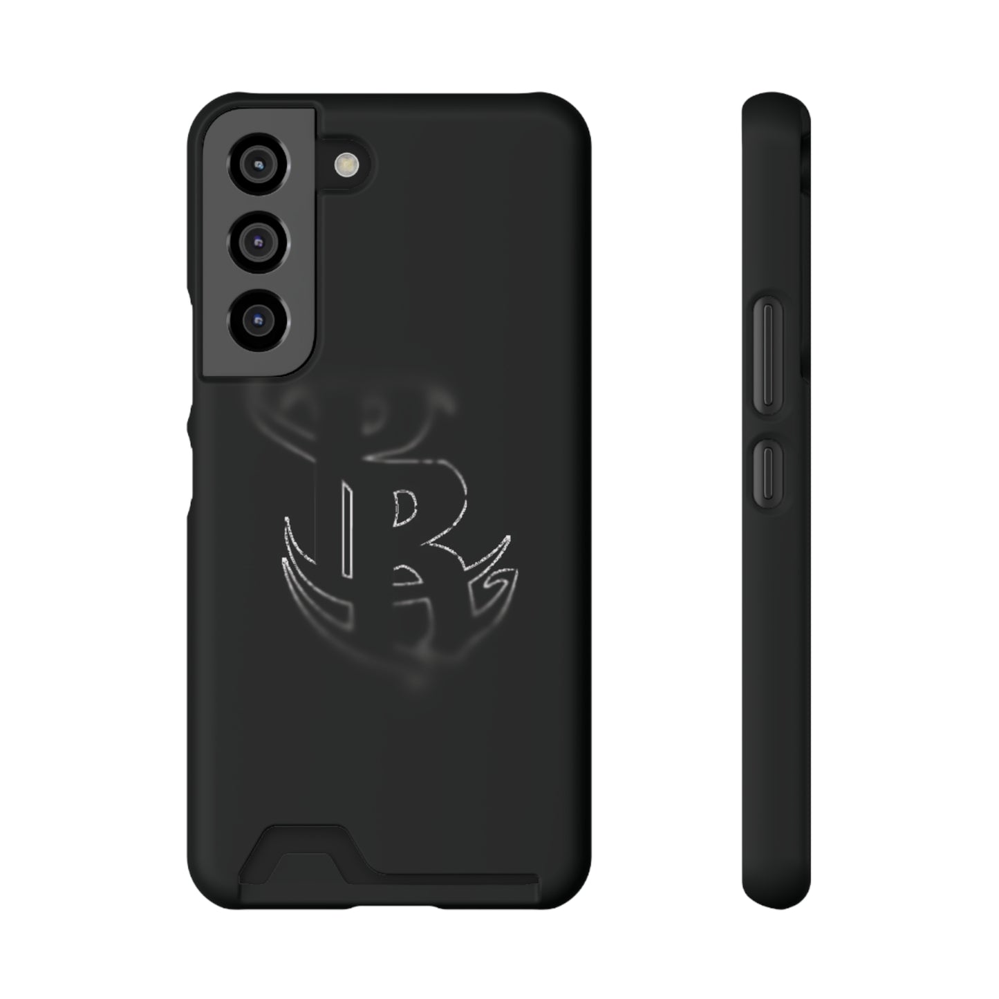 PR Fading Logo Sleek Black Phone Case with Card Holder